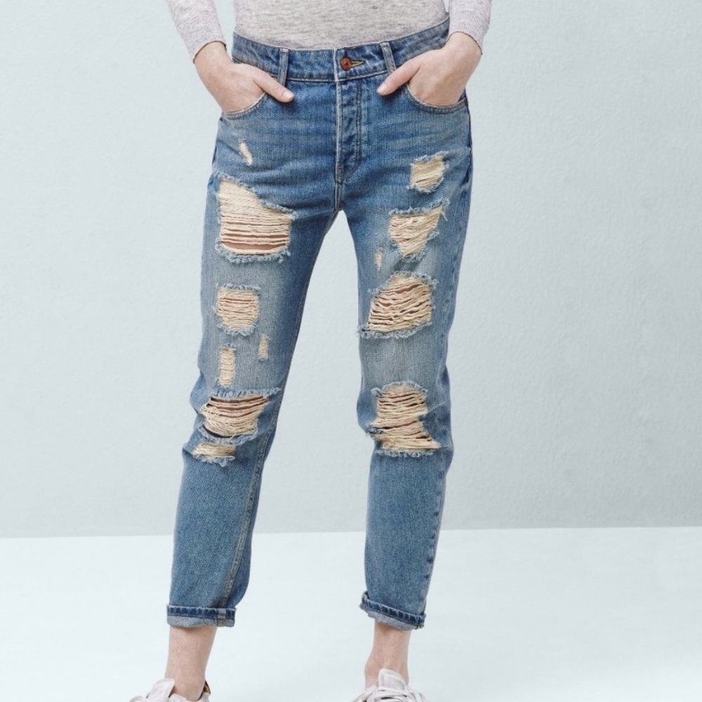 MNG Mango Angie Boyfriend Distressed Denim Jeans size 8